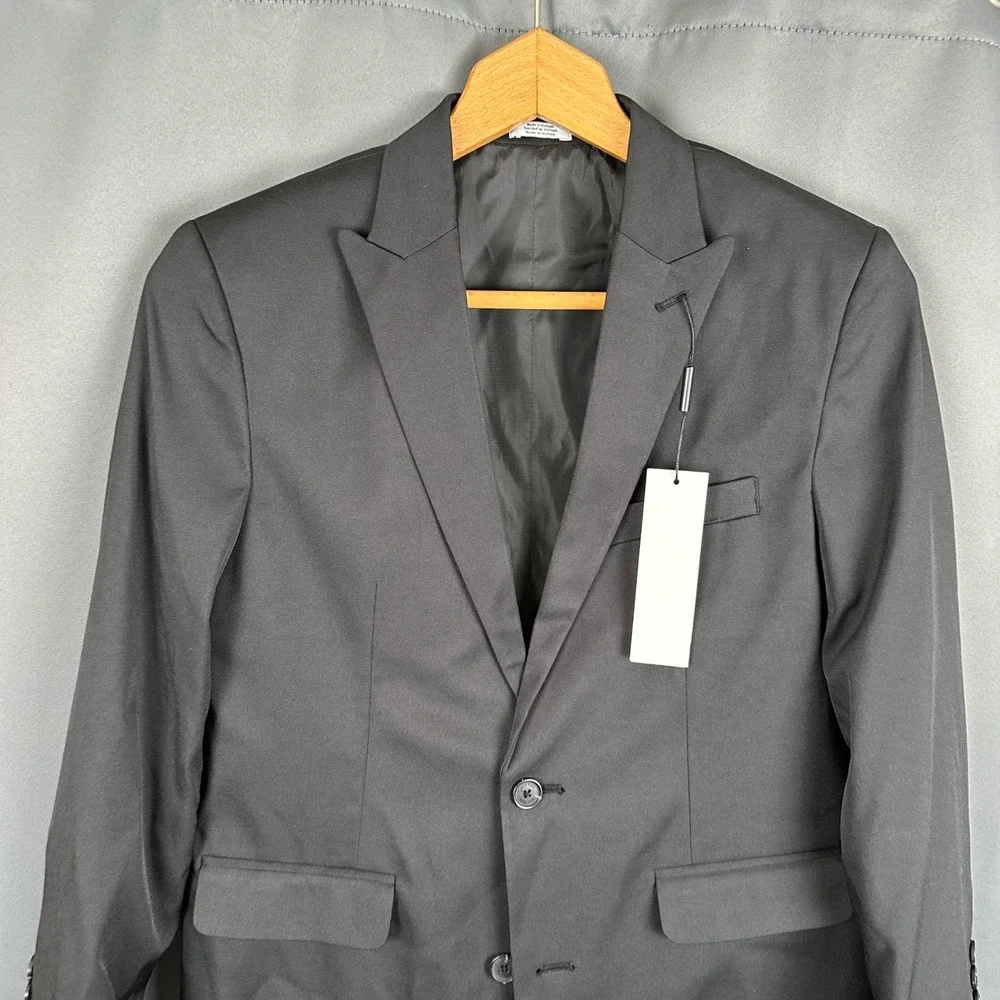 Calvin Klein Boys Black Slim Fit Husky Stretch Suit Jacket Blazer Size 14 H